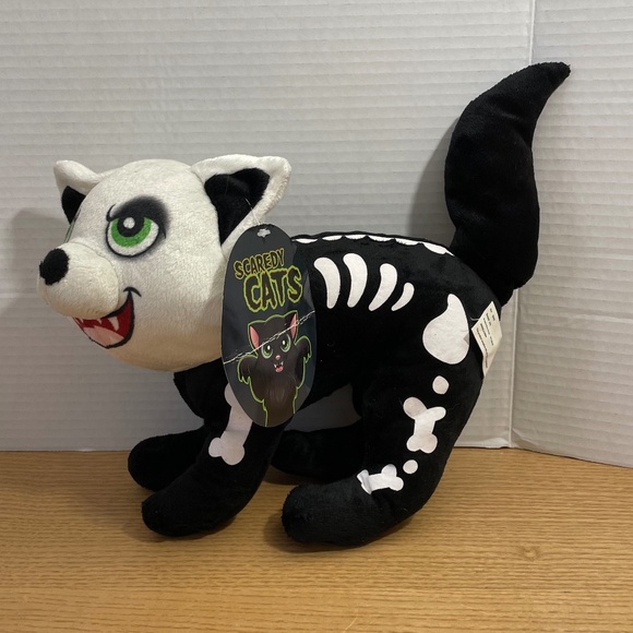 KellyToy Scaredy Cats Plush Black & White Skeleton Kitty Halloween Cat New w Tag - Picture 1 of 9
